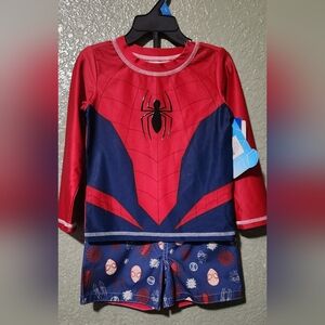 NEW Marvel Spiderman 2 Piece UPF+ Rash Guard and Swim Trunk Set Boys Size 2T